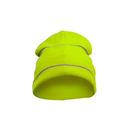 2W International High Viz Knitted Cap with Reflective Stripes, Lime KCL-12R
